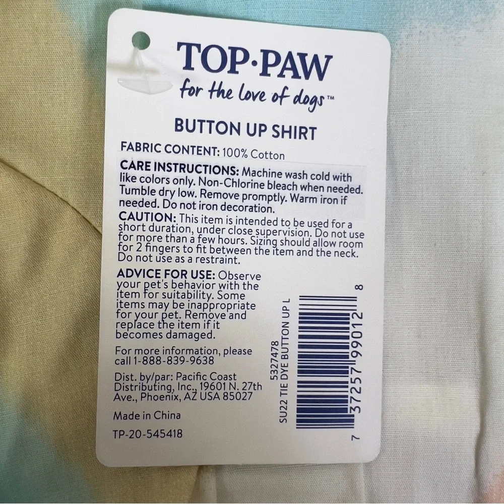Top Paw Size Large Button Up Shirt “Tie Dye Buttonup” White/Tan/Peach/Tu…